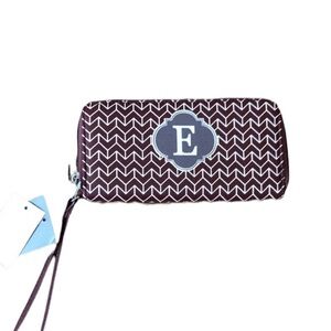 NWT Monogram E wristlet/wallet maroon +white